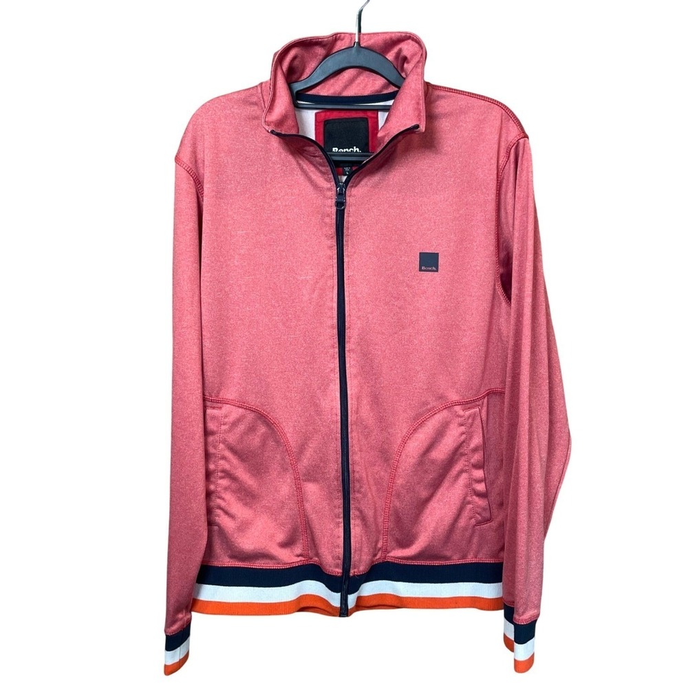 Bench Red Heathered Striped Trim Full Zip Track Jacket Mens Large